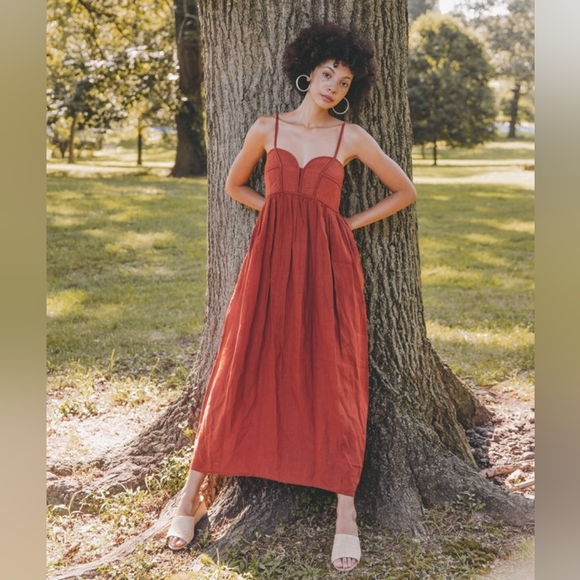 Voloshin Ruhi Linen Corset Stitched Dress - Cinnamon - Picture 4 of 16